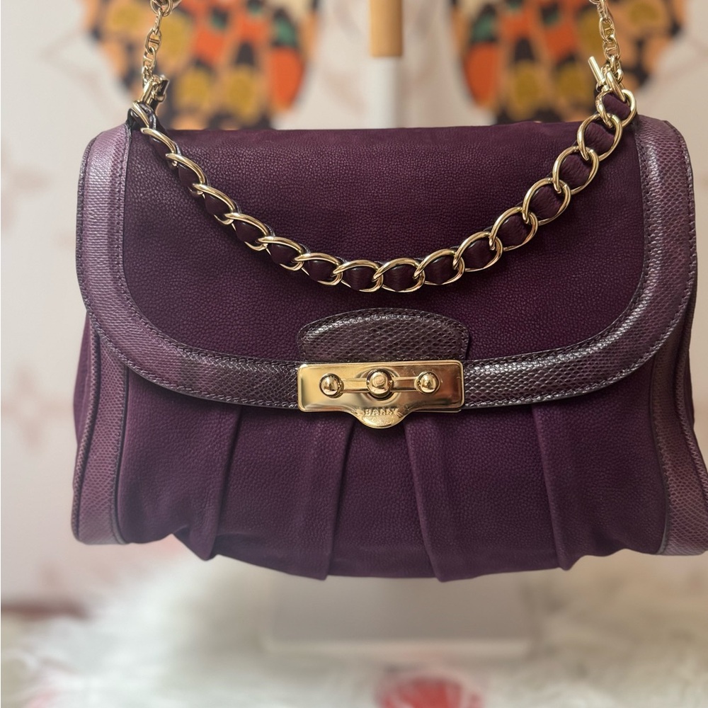 🔥SEND OFFER🔥BALLY Elegant Purple Chain Strap Women's Bag